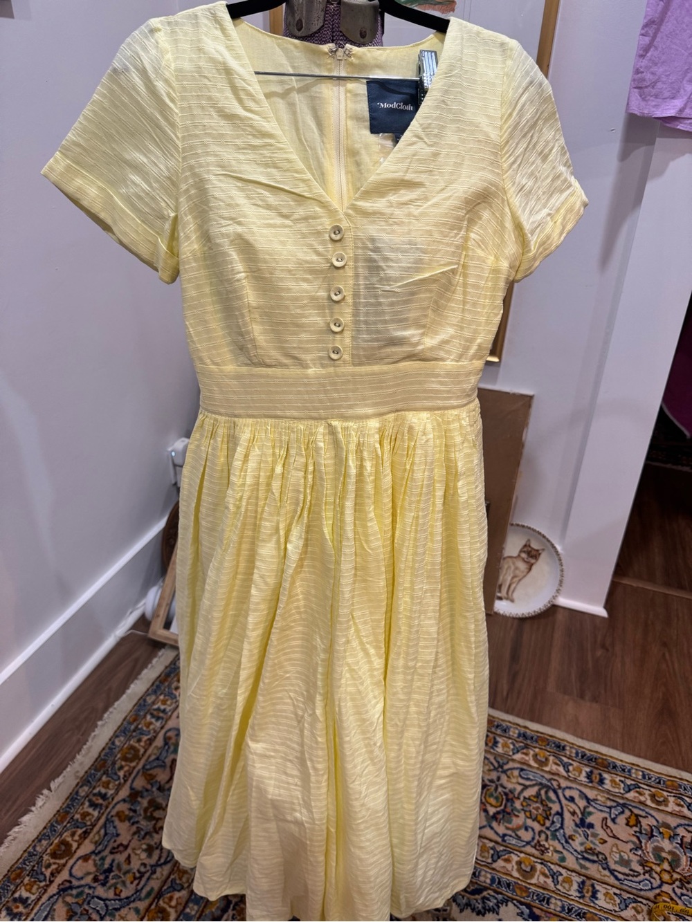 ModCloth Pale Yellow Button-Front Midi Dress